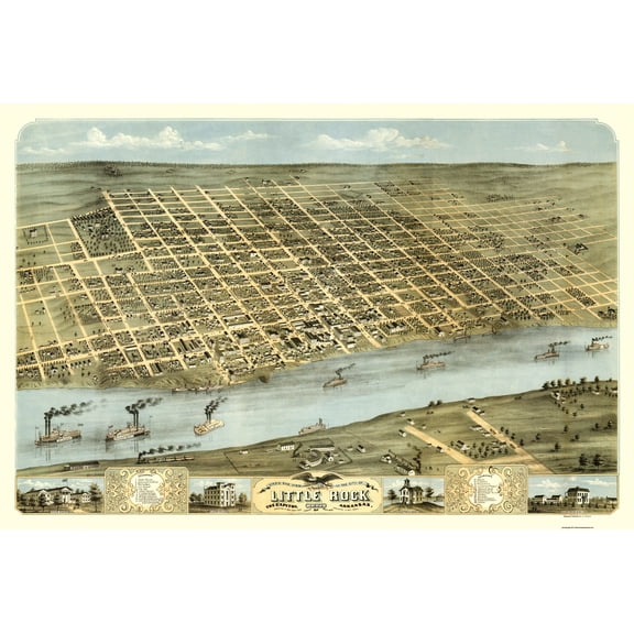 Historic Panoramic View - Little Rock Arkansas - Ruger 1871 - 34.19 x 23 - Vintage Wall Art