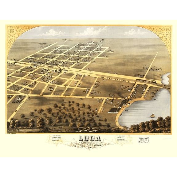 Historic Panoramic View - Loda Illinois - Ruger 1869 - 23 x 29.54 - Vintage Wall Art