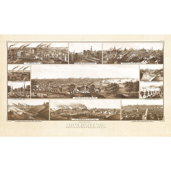 Historic Panoramic View - Milwaukee Wisconsin - Beck 1882 - 38.42 x 23 - Vintage Wall Art