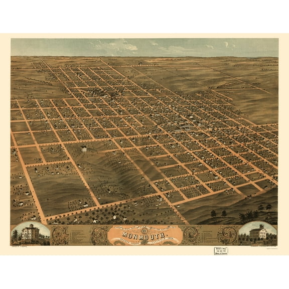 Historic Panoramic View - Monmouth Illinois - Ruger 1869 - 23 x 29.87 - Vintage Wall Art