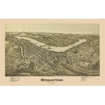Historic Panoramic View - Morgantown West Virginia - Fowler 1897 - 23 x 35.95 - Vintage Wall Art