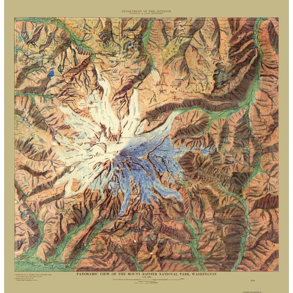 Historic Panoramic View - Mount Rainier National Park Washington - Renshawe 1914 - Vintage Wall Art