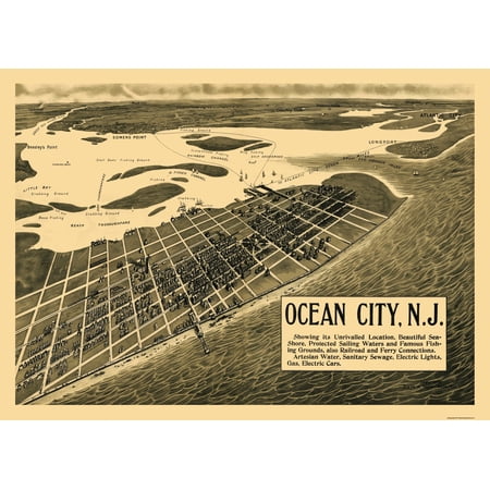 Historic Panoramic View - Ocean City New Jersey - Taylor 1903 - Vintage Wall Art