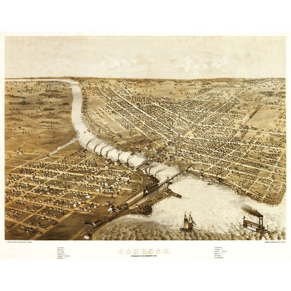 Historic Panoramic View - Oshkosh Wisconsin - Ruger 1867 - 29.41 x 23 - Vintage Wall Art