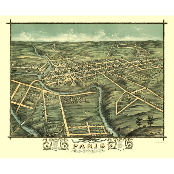 Historic Panoramic View - Paris Kentucky - Ruger 1870 - 23 x 28.00 - Vintage Wall Art
