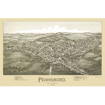 Historic Panoramic View - Pennsboro West Virginia - Fowler 1899 - 23 x 35.22 - Vintage Wall Art