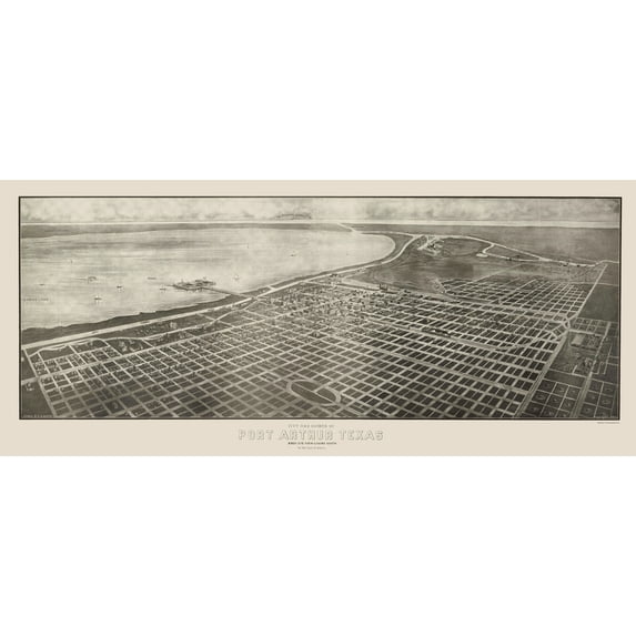 Historic Panoramic View - Port Arthur Texas - General Land Officever 1912 - Vintage Wall Art