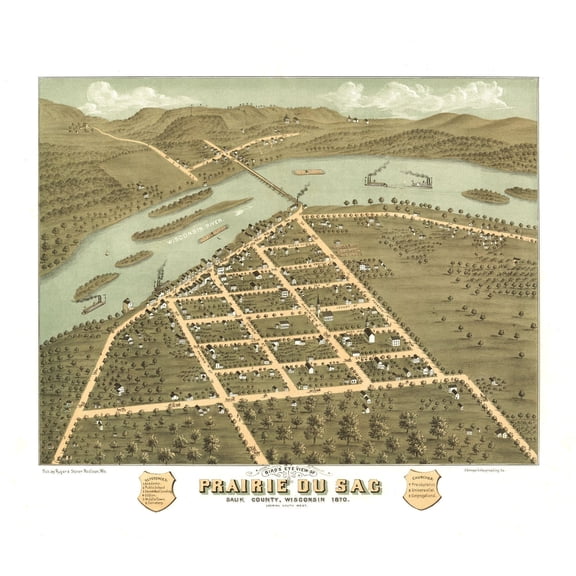 Historic Panoramic View - Prairie Du Sac Wisconsin - Ruger 1870 - Vintage Wall Art