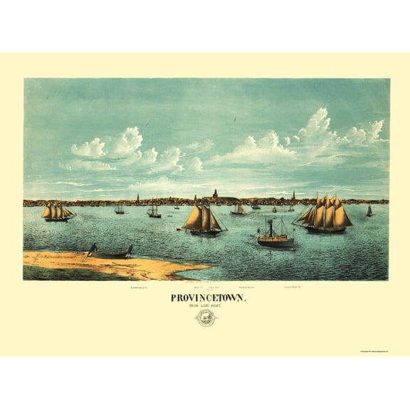 Historic Panoramic View - Provincetown Massachusetts - Rogers 1877 - Vintage Wall Art