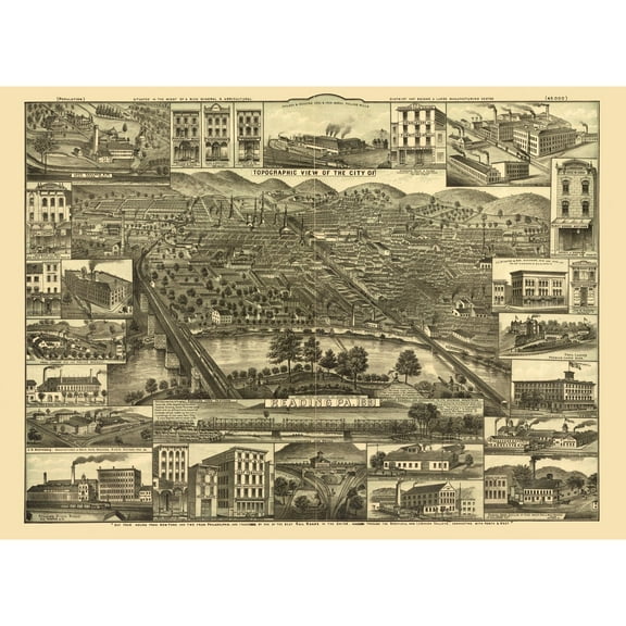 Historic Panoramic View - Reading Pennsylvania - 1881 - 31.77 x 23 - Vintage Wall Art