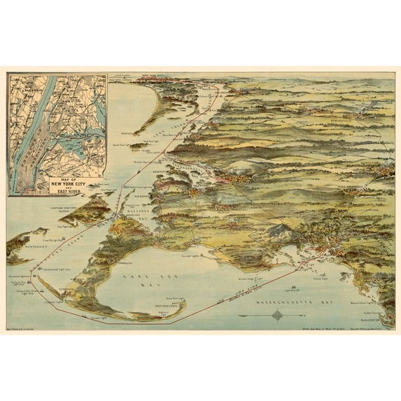 Historic Panoramic View - Rhode Island - Walker 1905 - Vintage Wall Art