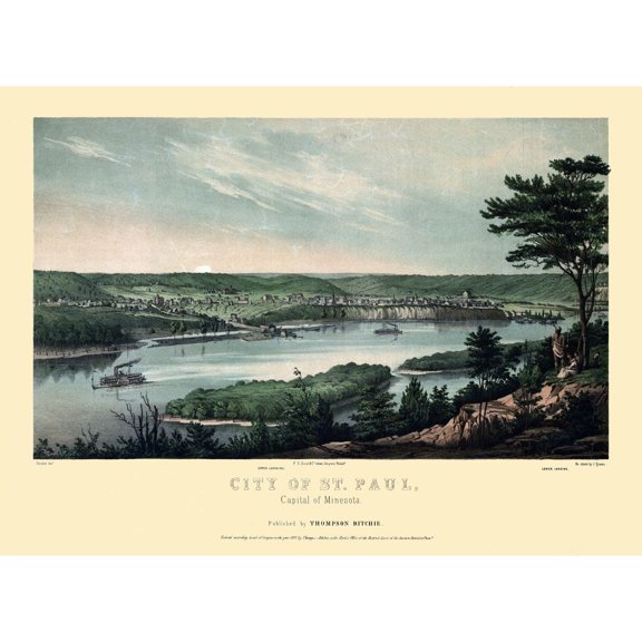 Historic Panoramic View - Saint Paul Minnesota - Ritchie 1853 - Vintage Wall Art