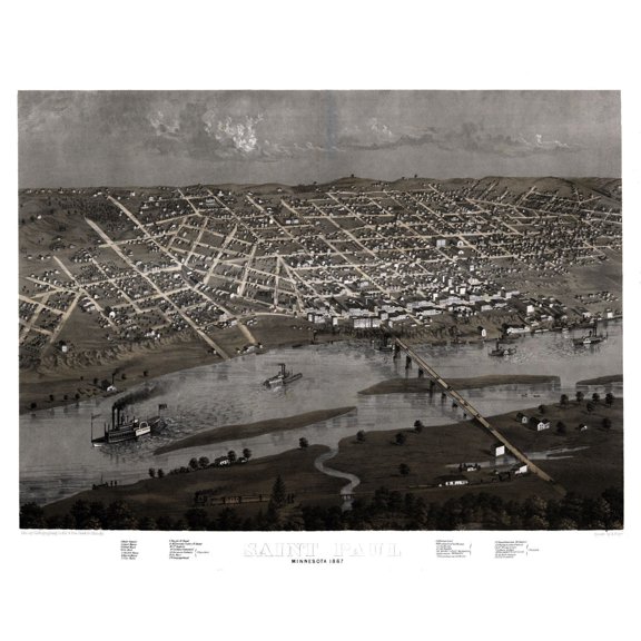 Historic Panoramic View - Saint Paul Minnesota - Ruger 1867 - 29.51 x 23 - Vintage Wall Art