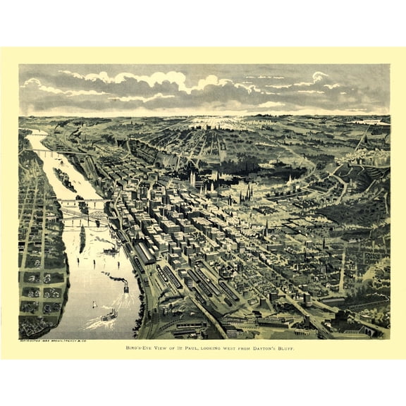 Historic Panoramic View - Saint Paul Minnesota - Treacy 1893 - Vintage Wall Art