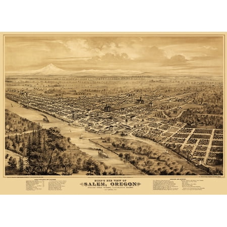 Historic Panoramic View - Salem Oregon - Smith 1876 - Vintage Wall Art price history and forecast - MAPS OF THE PAST