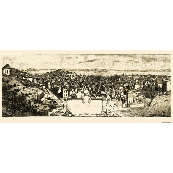 Historic Panoramic View - San Francisco California - 1856 - Vintage Wall Art