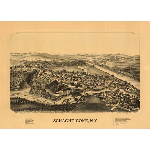 Historic Panoramic View - Schaghticoke New York  - Vintage Wall Art