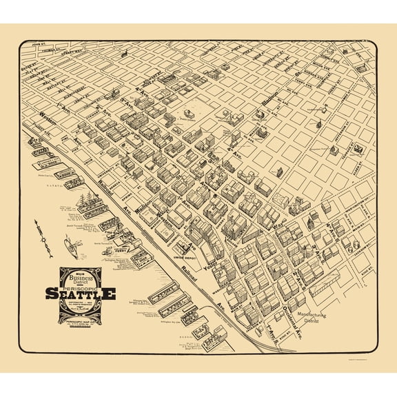 Historic Panoramic View - Seattle Washington Business District - Tulloch 1903 - Vintage Wall Art