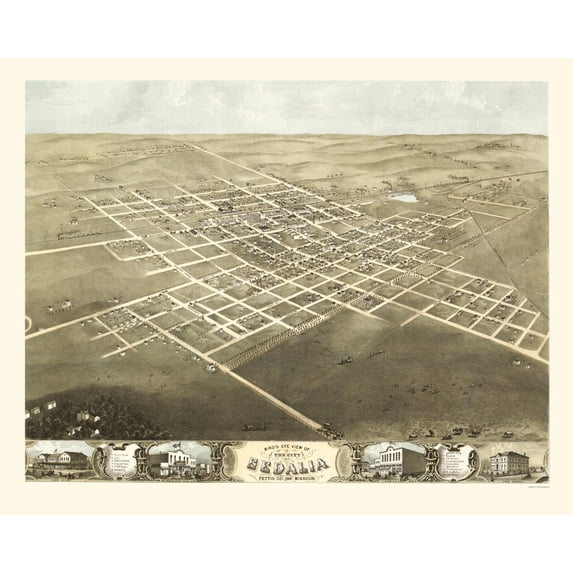 Historic Panoramic View - Sedalia Missouri - Ruger 1869 - Vintage Wall Art