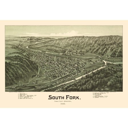 Historic Panoramic View - South Fork Pennsylvania - Fowler 1900 - Vintage Wall Art