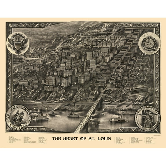 Historic Panoramic View - St Louis Central Missouri - Graf 1907 - 23 x 29.19 - Vintage Wall Art