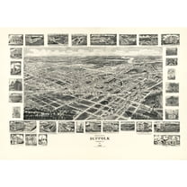 Historic Panoramic View - Suffolk Virginia - Fowler 1907 - 32.38 x 23 - Vintage Wall Art
