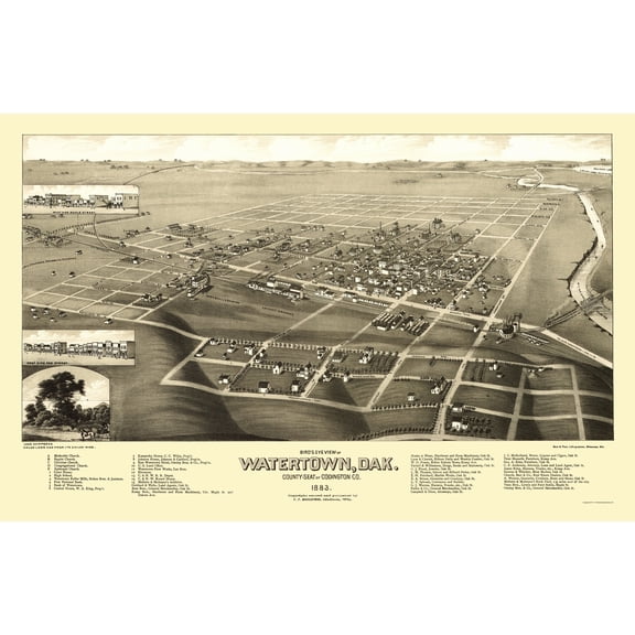 Historic Panoramic View - Watertown South Dakota - Stoner 1883 - 23 x 35.80 - Vintage Wall Art