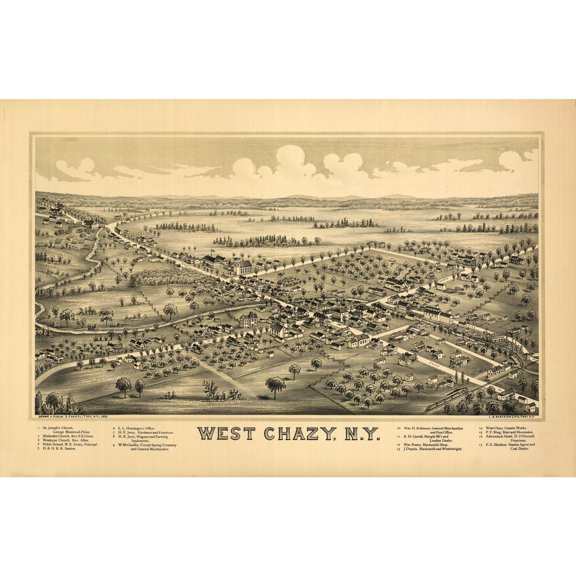 Historic Panoramic View - West Chazy New York - Burleigh 1899 - Vintage Wall Art