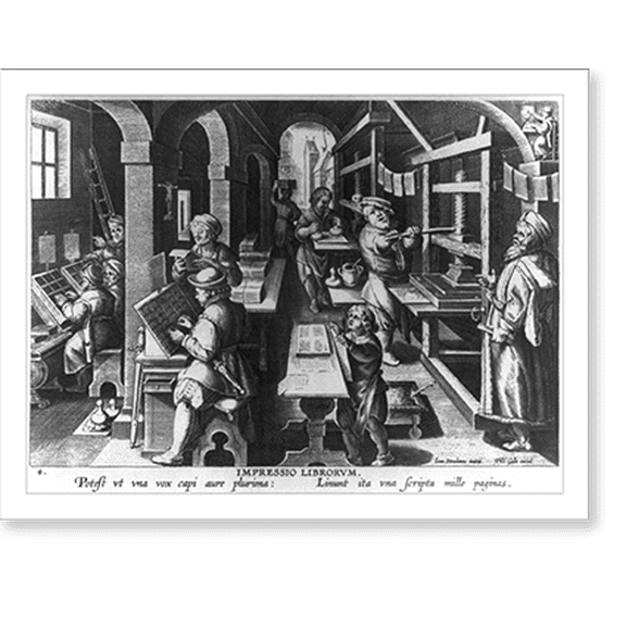 Historic Print, [16th Century book printing shop], 18" x 24"