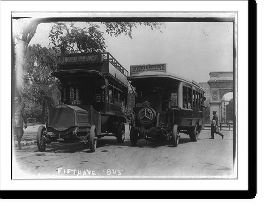 Historic Print, [2 motor buses near Washington Square in New York City