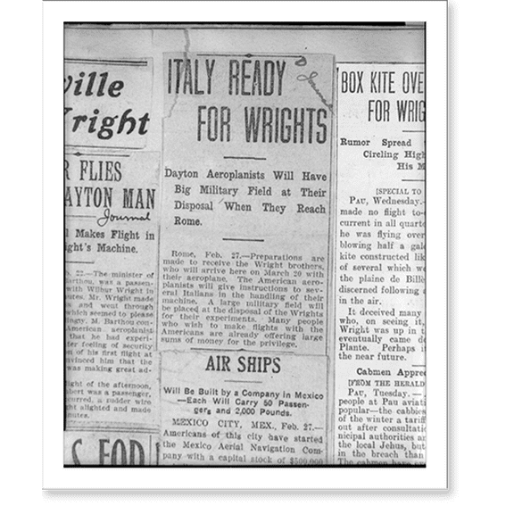 Historic Print, [28 pages of clippings from various U.S. and French newspapers concerning aviation activites of Wright Brothers between 1903 and 1909] - 24, 16" x 20"