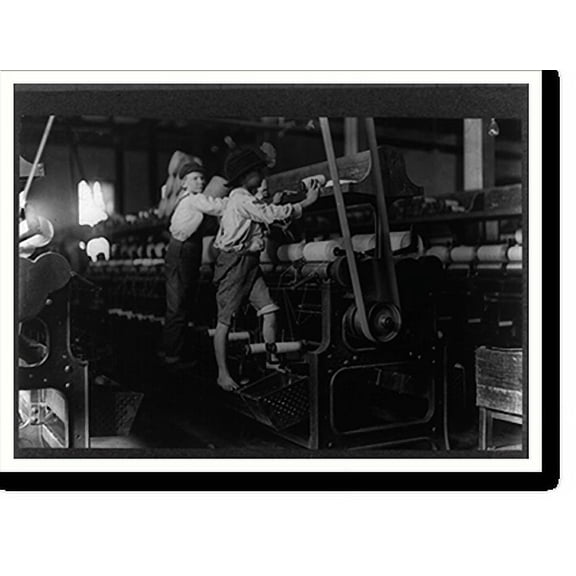 Historic Print, 488 Macon, Ga. Lewis W. Hine 1-19-1909. Bibb Mill No. 1 Many youngsters here. Some boys were so small they had to climb up on the spinning frame to mend the broken threa…16" x 20"