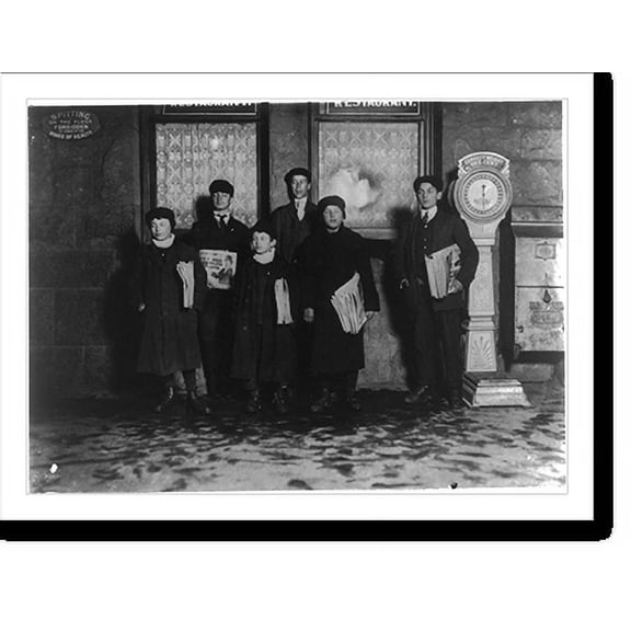 Historic Print, 8:30 P.M. Group of newsboys selling at the depot, Hartford, Conn. Smallest boy 11 years old. Location: Hartford, Connecticut., 16" x 20"