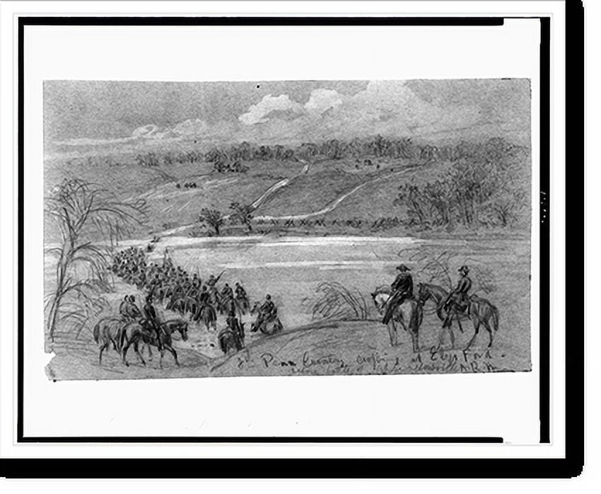 Historic Print, 8th Penn Cavalry, crossing at Ely's Ford, before battle