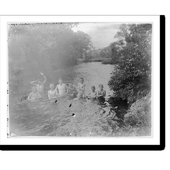 Historic Print, [9 boys waist deep in country stream], 16" x 20"