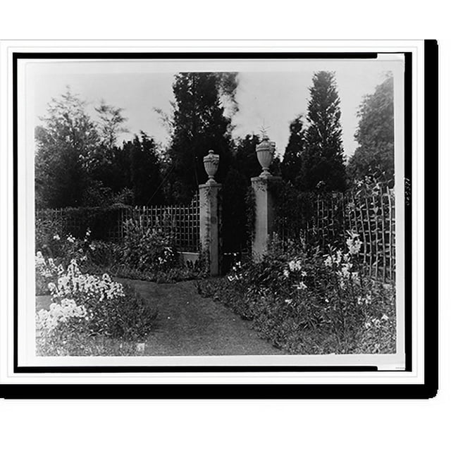 Historic Print, [A.C. James home, Suprise Valley", view of flowers and