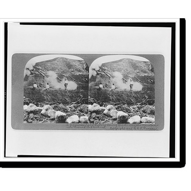 Historic Print, A Japanese field battery firing shells over the