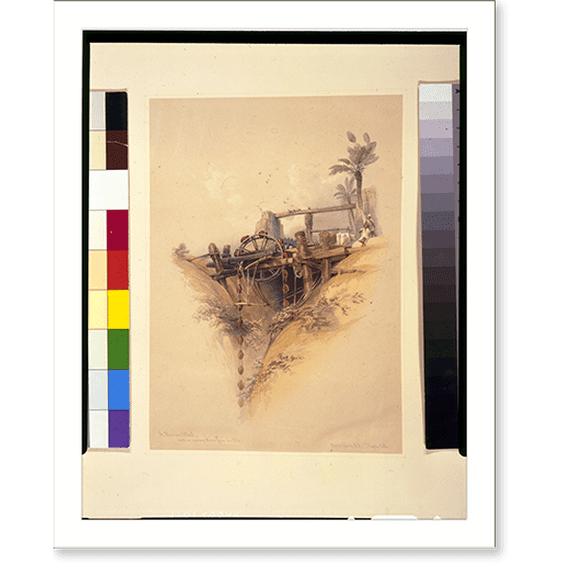 Historic Print, A Persian wheel, used in raising water from the Nile.David Roberts, R.A., 16" x 20"