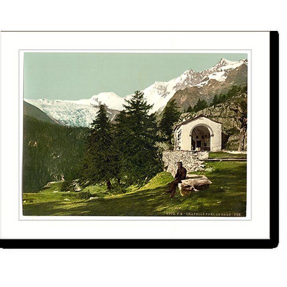 Historic Print, A chapel near Saas Fee Valais Alps of Switzerland, 16" x 20"
