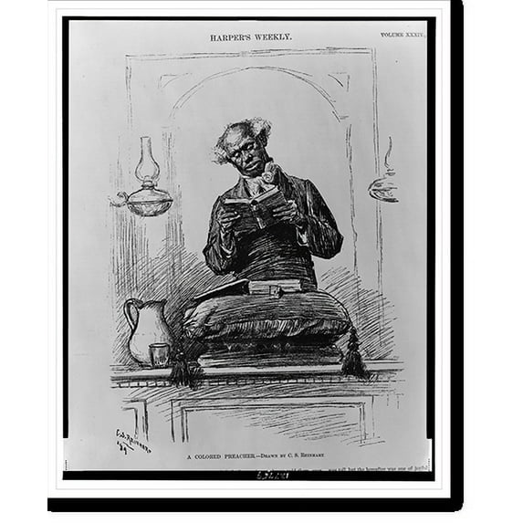 Historic Print, A colored preacher.drawn by C. S. Reinhart., 18" x 24"