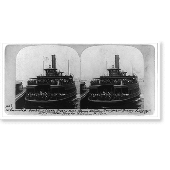 Historic Print, A crowded double-deck ferry boat plying between New York and Jersey City, 18" x 24"