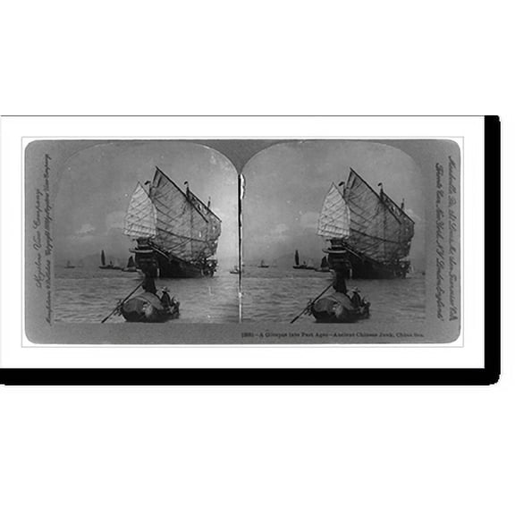 Historic Print, A glimpse into past ages. ancient Chinese junk, China Sea, 16" x 20"