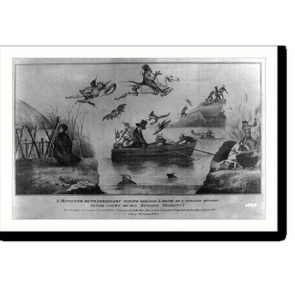 Historic Print, A minister extraordinary taking passage & bound on a foreign mission to the court of his satanic majesty!, 18" x 24"