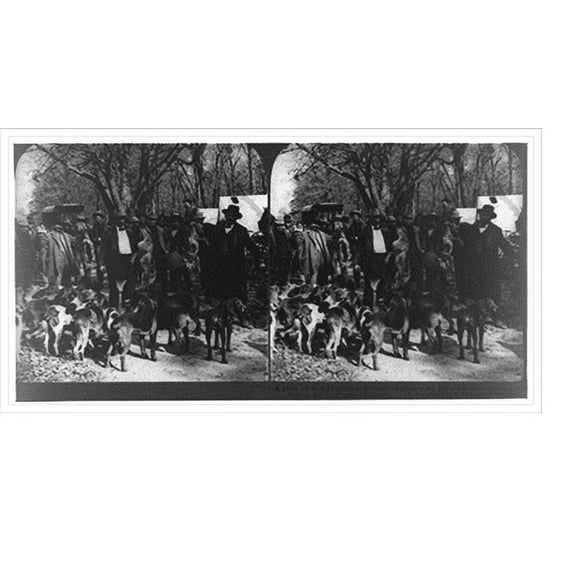 Historic Print, A pack of fox hounds and victims - two prairie wolves and a gray fox - a hunting camp Kansas, 16" x 20"