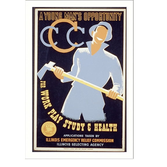 Historic Print, A young man's opportunity for work, play, study & health.Bender ; made by Illinois WPA Art Project, Chicago., 16" x 20"