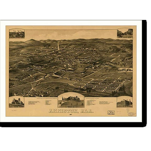 Historic Print, AL Anniston 1887 MAP, 16" x 20"