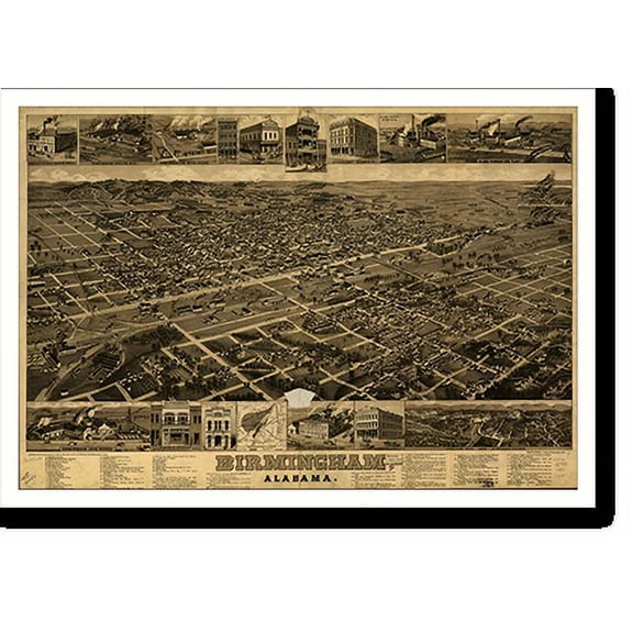 Historic Print, AL Birmingham 1885 MAP, 18" x 24"