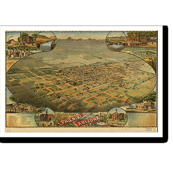 Historic Print, AZ Phoenix 1885 MAP, 18" x 24"