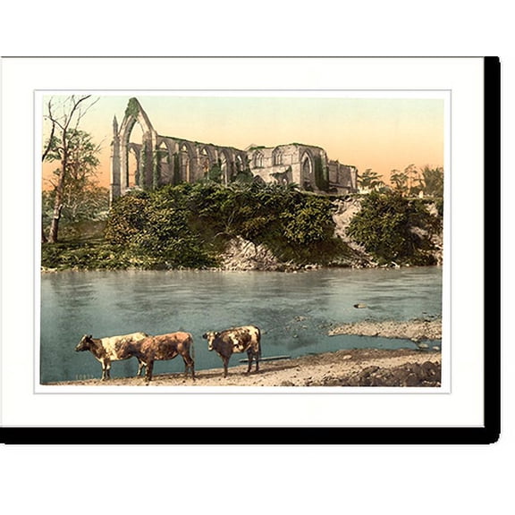 Historic Print, Abbey from the river Bolton England, 18" x 24"