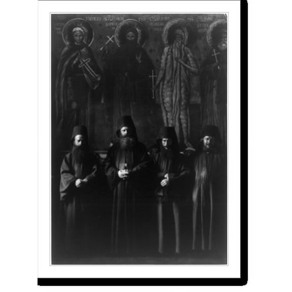 Historic Print, Abbot and monks of the Mt. Athos Monastery of Zographou [Greece], 18" x 24"
